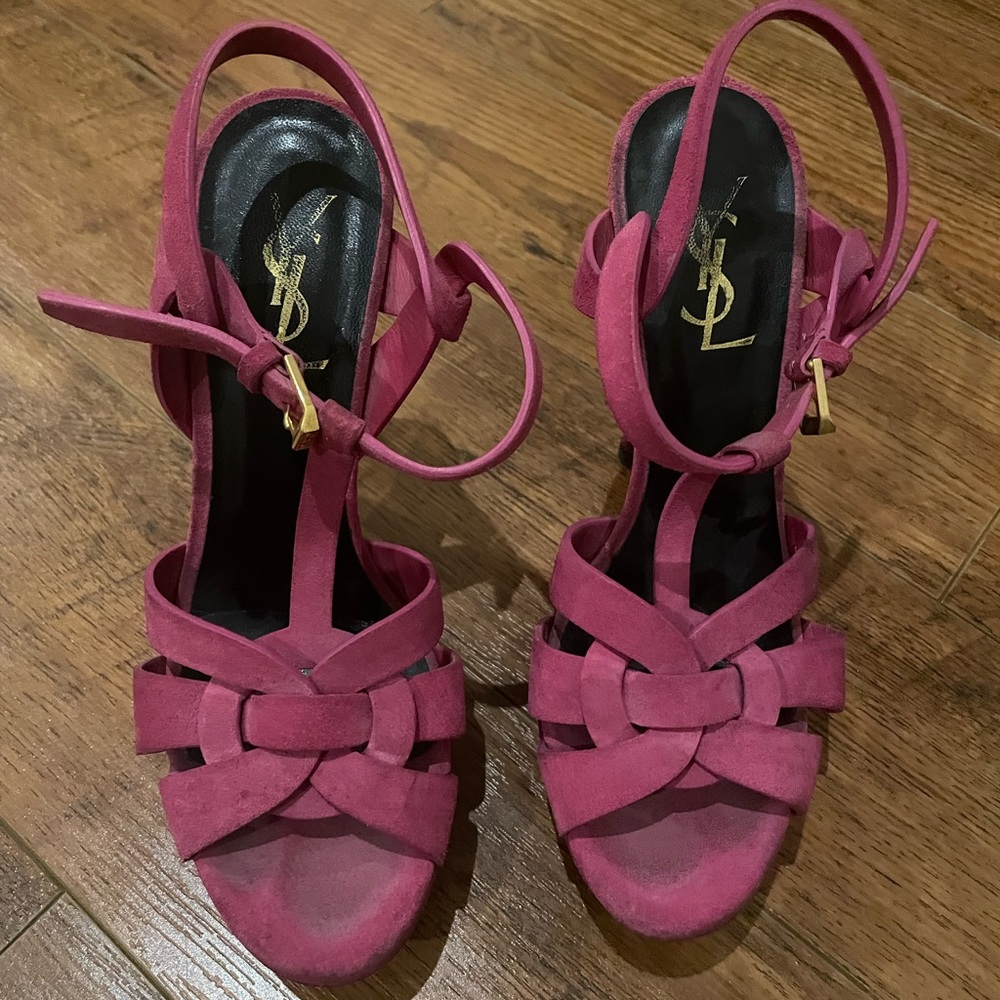 Pink suede YSL tribute sandals. Good condition